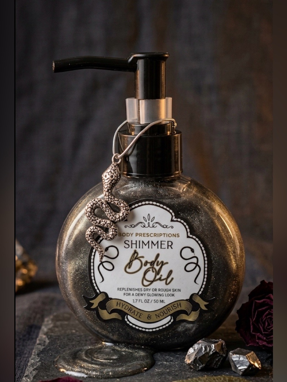 BODY PRESCRIPTIONS Shimmer Hydrate & Nourish Body Oil 3.7 oz - with Snake Charm